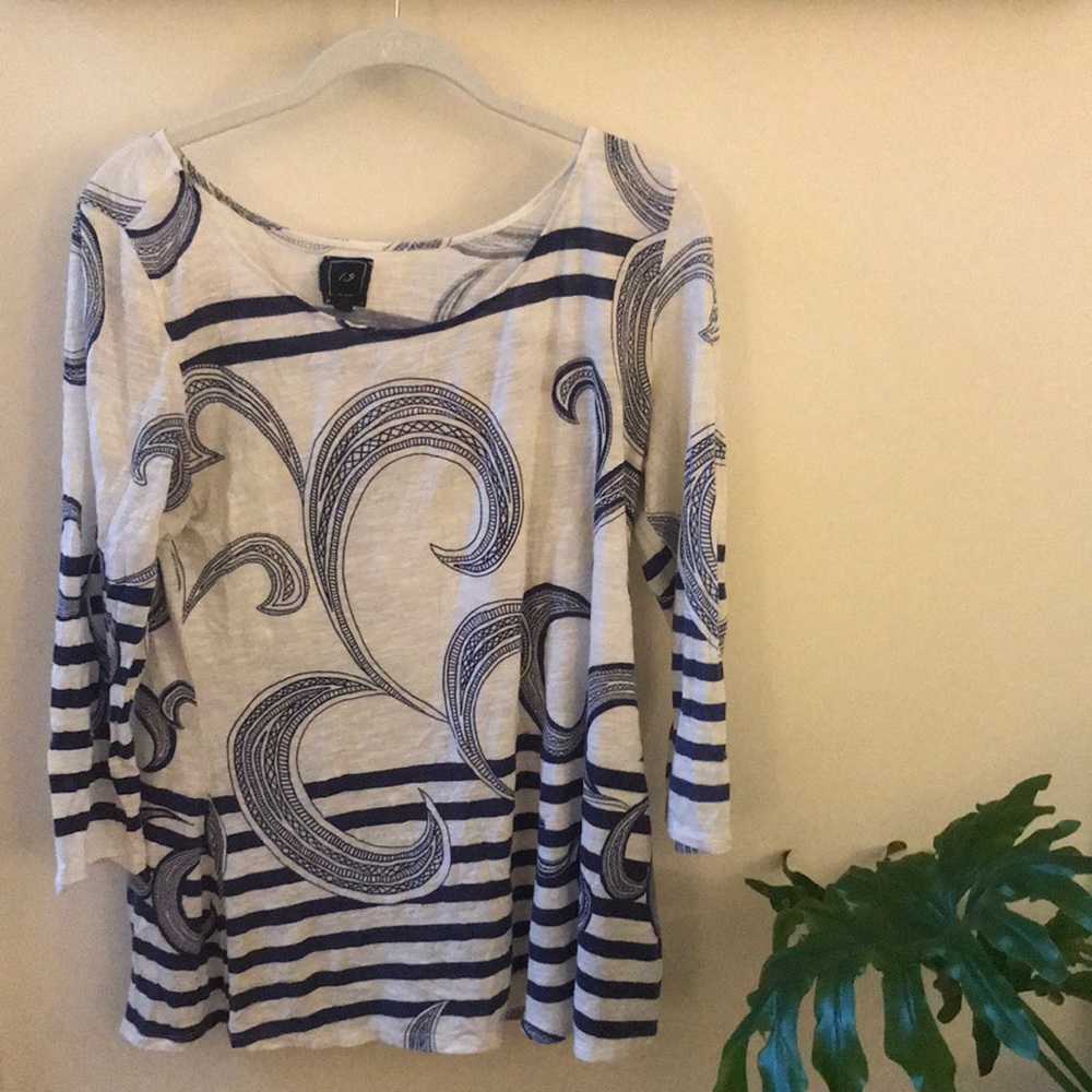 Anthropologie White & Blue Top